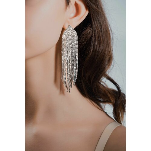 Серьги , искусственный камень, белый, серебряный