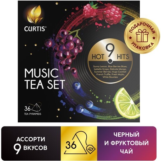 Чай ассорти Curtis "Music Tea Set" подарочный 9 вкусов 36 пирамидок