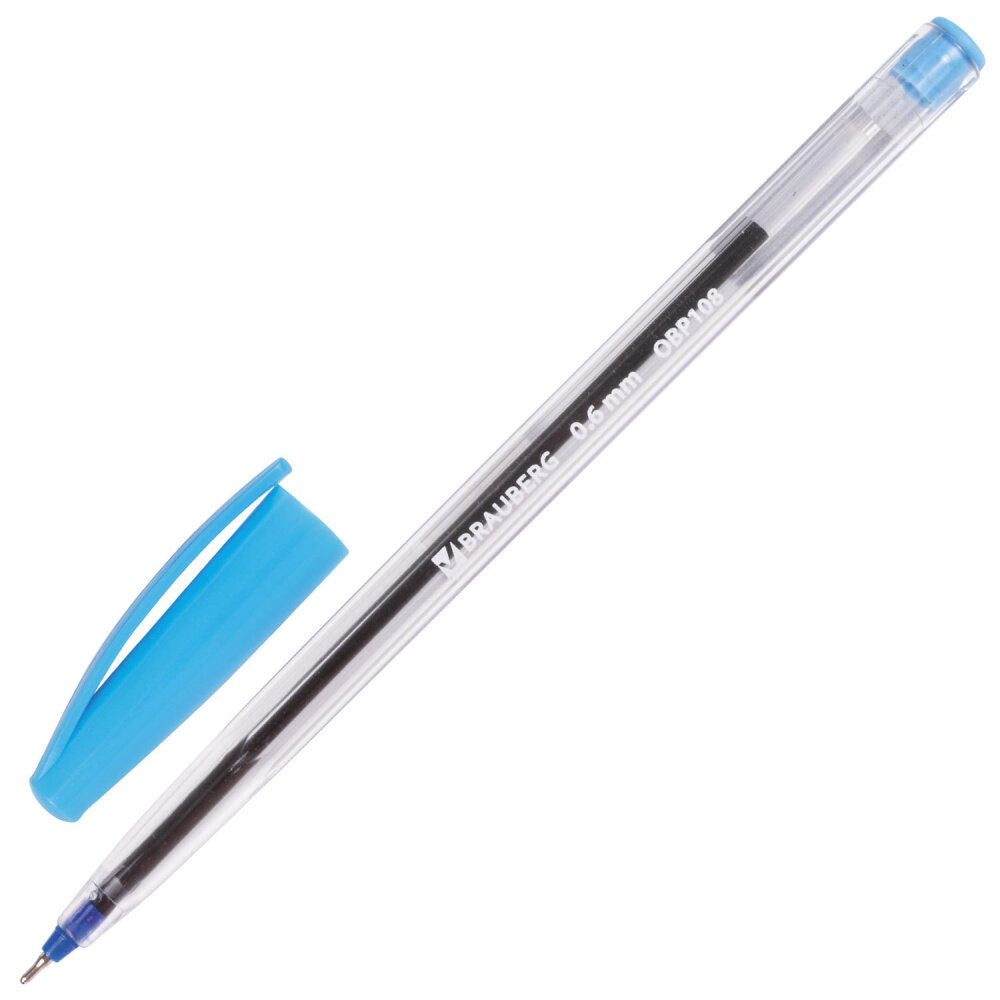 Ручка шариковая масляная BRAUBERG "Ice", синяя, корпус прозрачный, узел 0,6 мм, линия письма 0,3 мм, 142686 упаковка 50 шт.