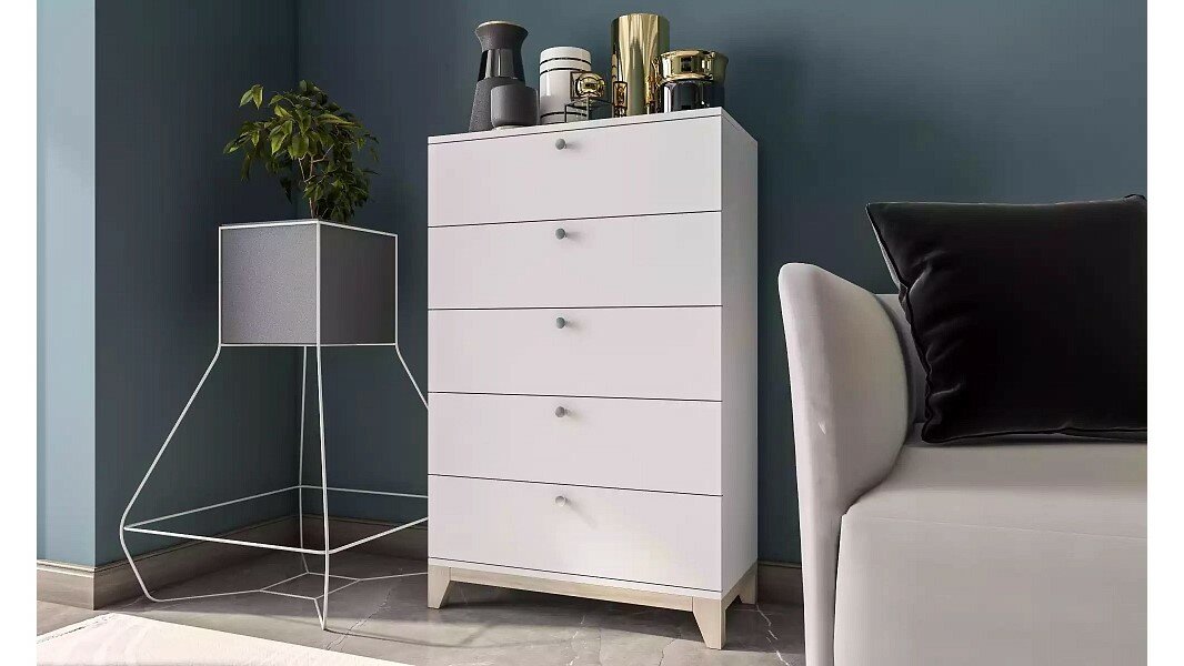 Комод Хелен 24 Белый Фасадный 0101 PE / Бук Бавария 0381 PR NEW 70x40x110 см GOODFORM