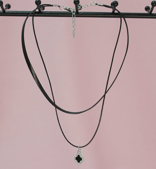Чокер Fashion jewelry Чокер тканевой с подвеской, стекло, эмаль, минеральное стекло, длина 38 см, черный, серебряный