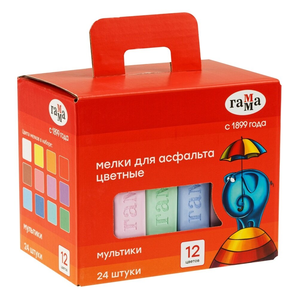 Мелки для асфальта Гамма "Мультики", цветные, 24 штуки, квадратные, картонная коробка (9022324)