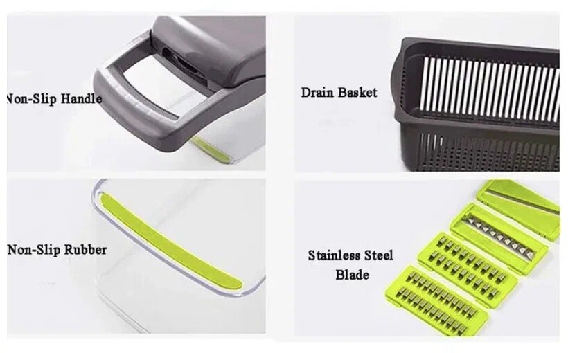 Универсальная и Многофункциональная Овощерезка 14 в 1 Измельчитель VIGGIE SLICER Терка комплект Контейнер Ситечко и нож для Очистки овощей — фото 1
