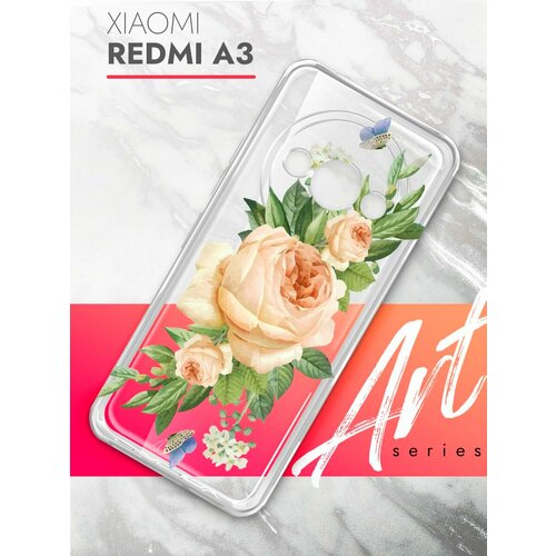 Чехол на Xiaomi Redmi A3 (Ксиоми Редми А3), прозрачный силиконовый с защитой (бортиком) вокруг камер, Brozo (принт) Бежевые Розы чехол на xiaomi redmi a3 ксиоми редми а3 прозрачный силиконовый с защитой бортиком вокруг камер brozo принт котик в очках