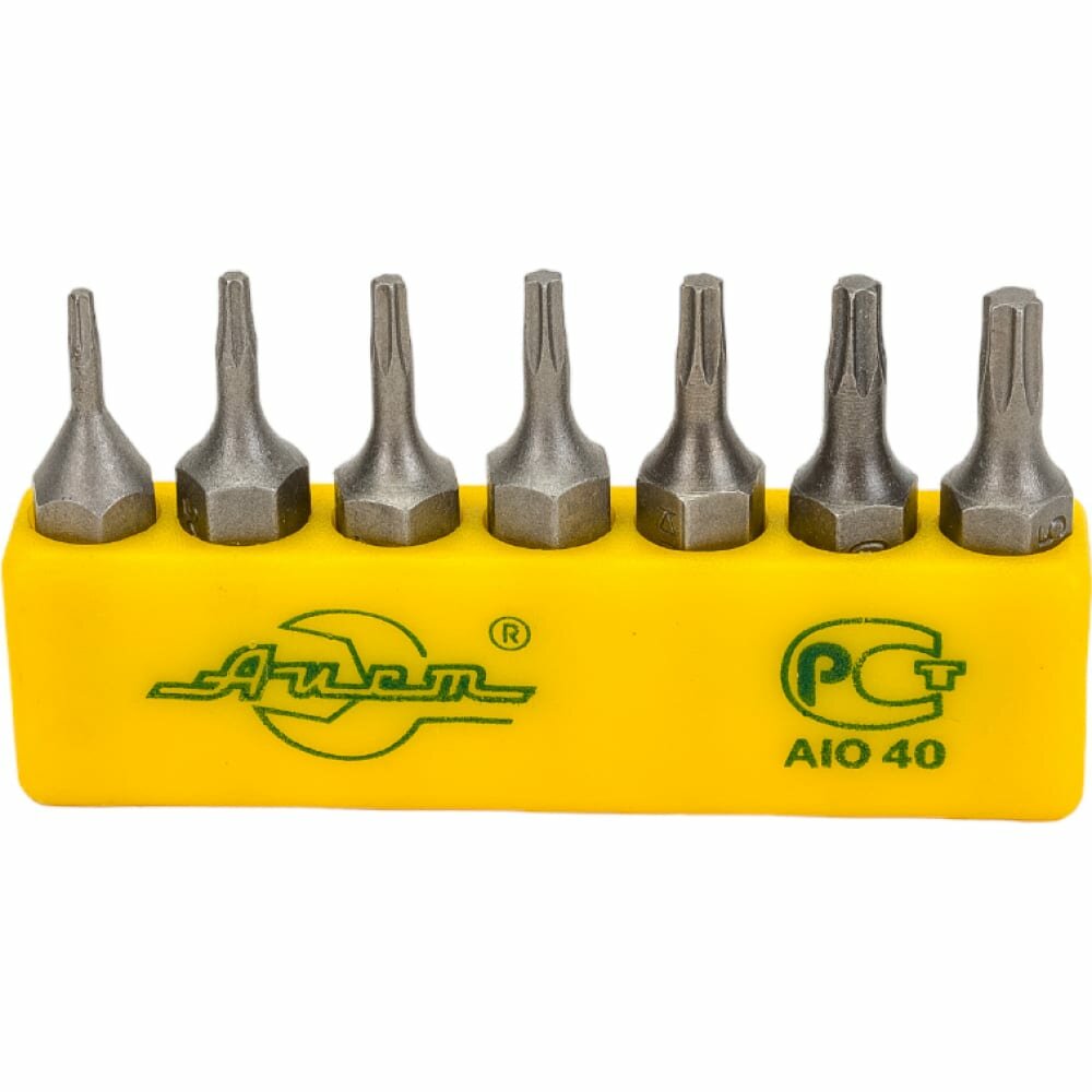 Набор сменных битов звездочек TORX (торкс T5-T15) насадок 1/4" 7 пр. AIST 10106007T-1 для отвертки или под держатель шуруповерта — фото 1