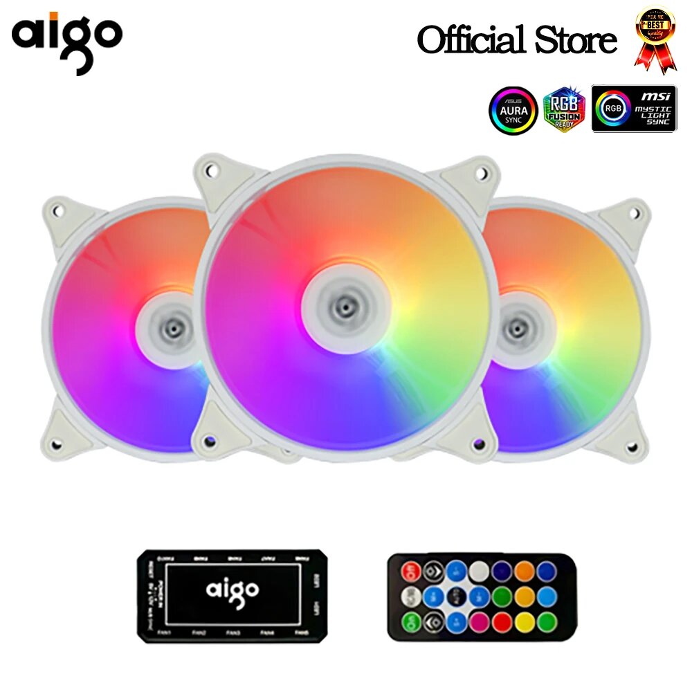 Aigo AR12 белый 120 мм RGB вентилятор, AR12 3in1 white, A-RGB, Белый