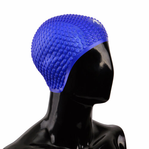 Шапочка для плавания Alpha Caprice Cbu-2 Bubble с ушами, силиконовая, blue