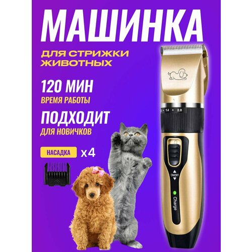 Машинка для стрижки животных, кошек, собак с набором / Триммер для стрижки собак и кошек / Машинка для грумминга, 4 насадки