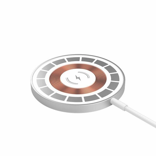 Беспроводная зарядка для телефона MagSafe Crystal, Qi 15Вт, белый, Deppa 24024-OZ / Без заводской упаковки белый, серый