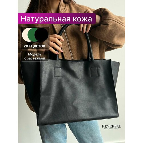 фото Сумка шоппер reversal, фактура матовая, черный/кожа