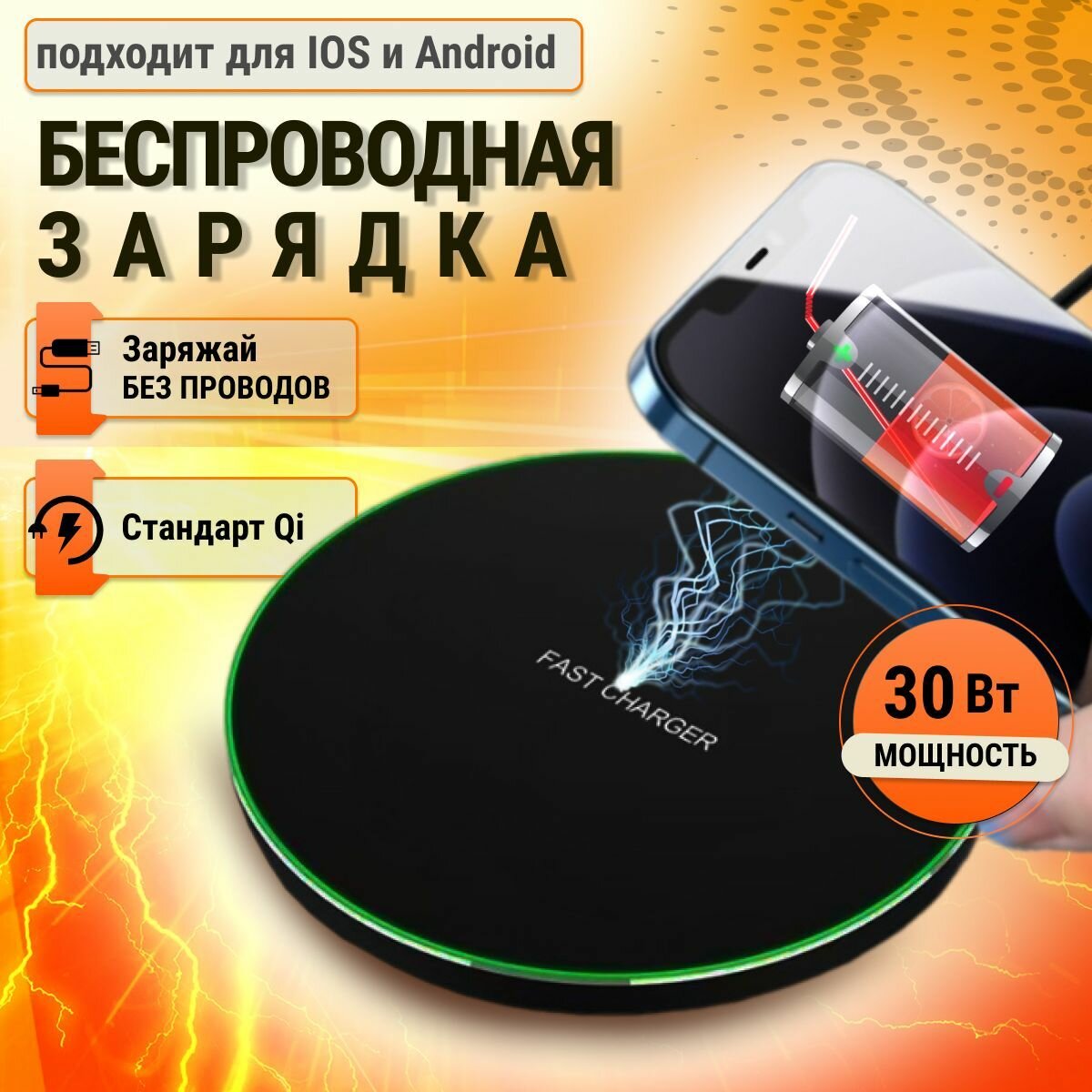 CHU&EL Беспроводная зарядка для IOS и Android 30W — фото 1