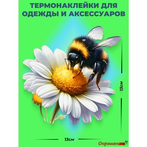 фото Термонаклейка / термотрансфер для декора одежды и аксессуаров "ромашка и шмель" окрашенору