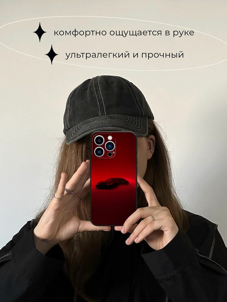 Черный матовый чехол на Apple iPhone 13 Pro / Айфон 13 Про с принтом Машина на красном фоне — фото 1