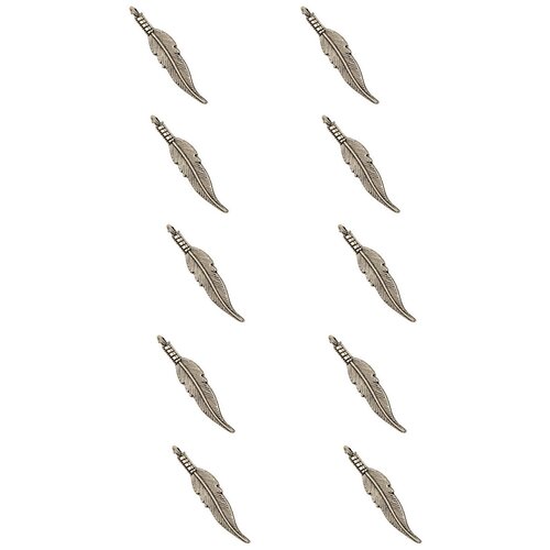 фото Набор подвесок, перышко узкое, длина - 32 мм, ширина - 6 мм, толщина - 1, 6 мм, диаметр отверстия - 1, 5 мм, материал: сплав олова с покрытием "старинное серебро", 10 шт. kaboshon