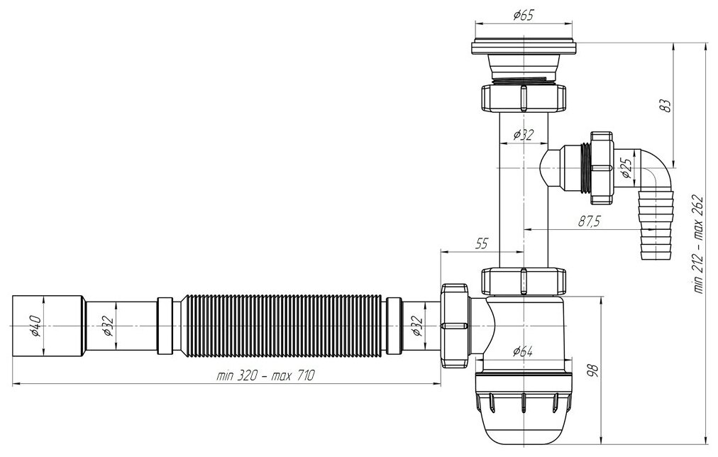 Сифон АниПласт BM1315 Юнг 1 1/4"*32 c отводом для стиральной машины, с гибкой трубой 32*32/40 - фотография № 2
