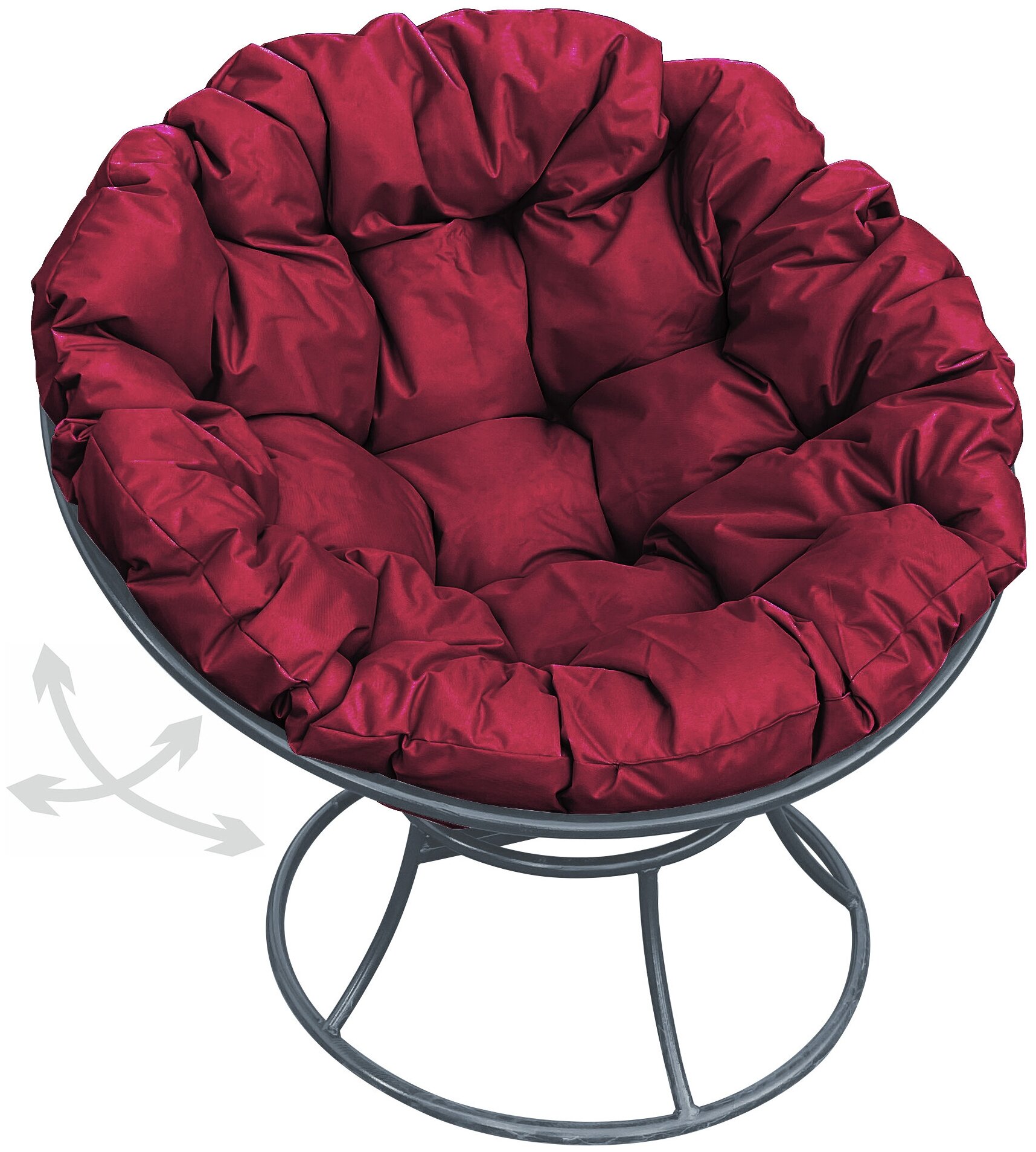 Кресло m-group папасан пружинка серое, бордовая подушка