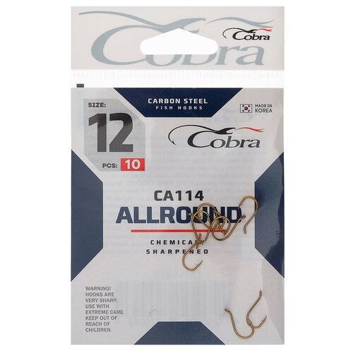 крючки cobra allround серия ca114 14 10 шт Крючки Cobra ALLROUND, серия CA114, № 12, 10 шт.