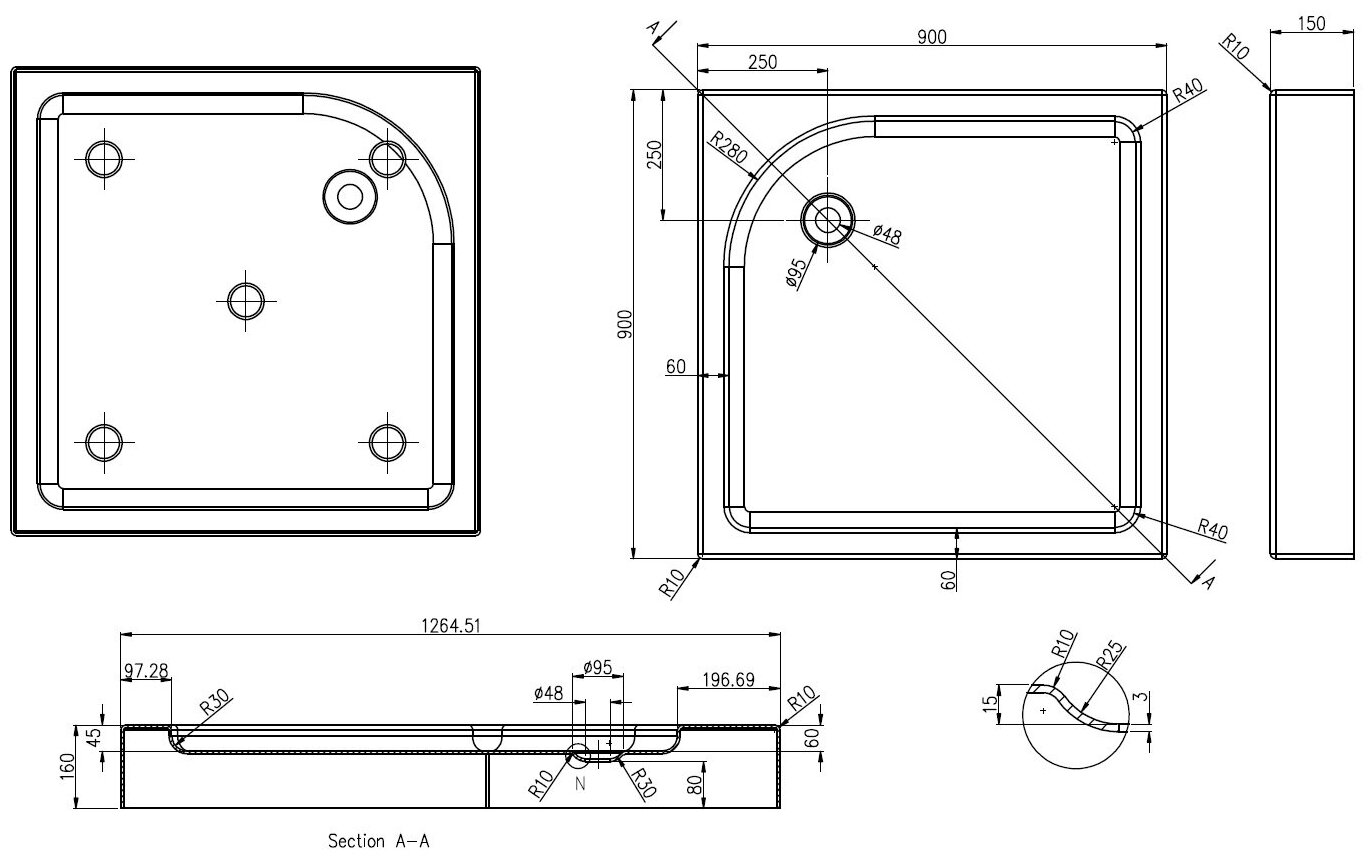 Поддон Azario 900x900x150 L/R, для GREENWOOD 900/MONTREAL 1231 900. NAG 1221 900 - фотография № 2