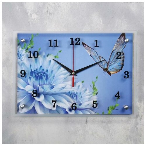 фото Часы настенные, серия: цветы, "голубые цветы и бабочка", 25х35 см, микс сюжет 1373262 .