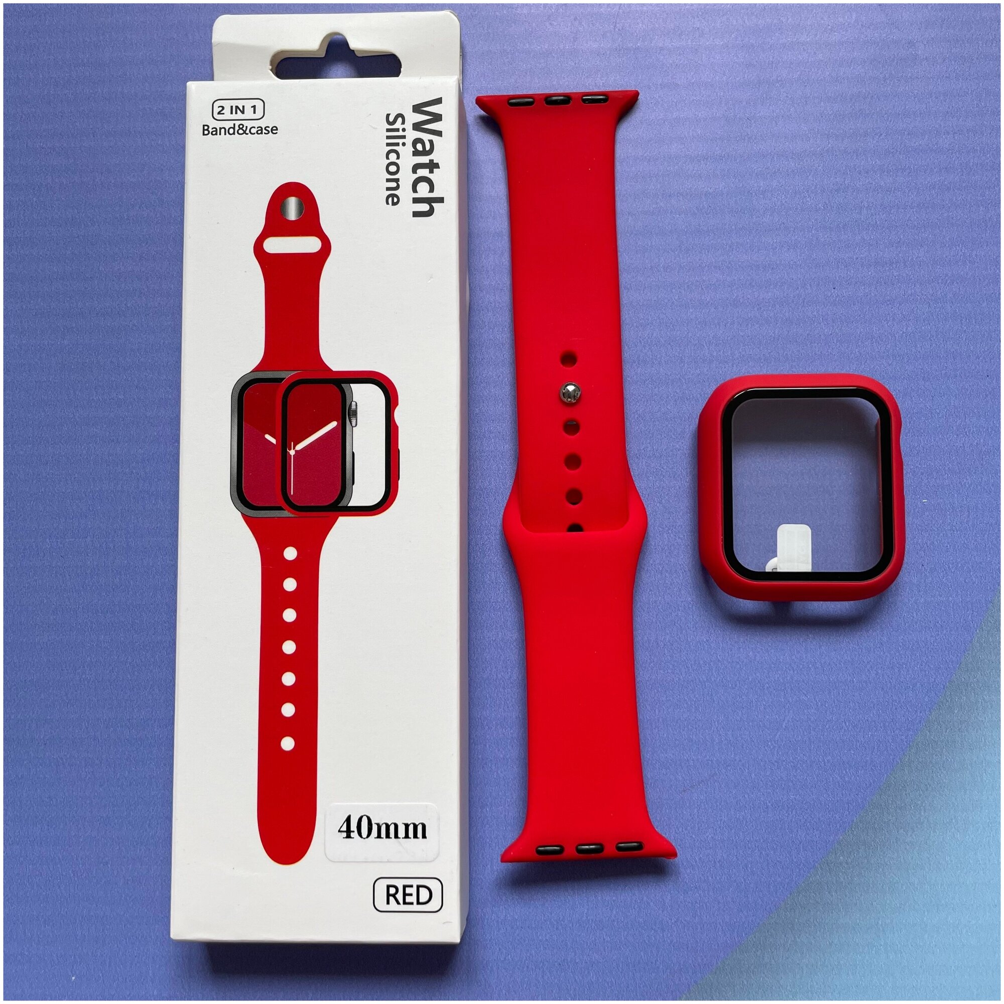 Ремешок для Apple Watch 1-7 40 мм силиконовый эластичный / Защитное стекло на Apple Watch 1-7