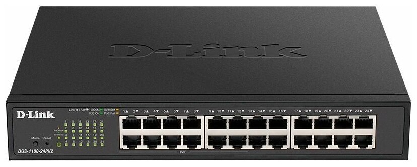 Коммутатор D-Link DGS-1100-24PV2/A 24x1Гбит/с 12PoE+ 100W управляемый