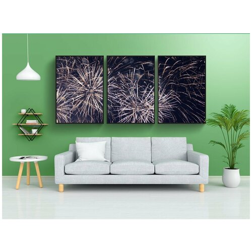 фото Набор модулных постеров для интерьера "фейерверк, золотой салют, небо" 60x90 см. в тубусе, без рамки lotsprints