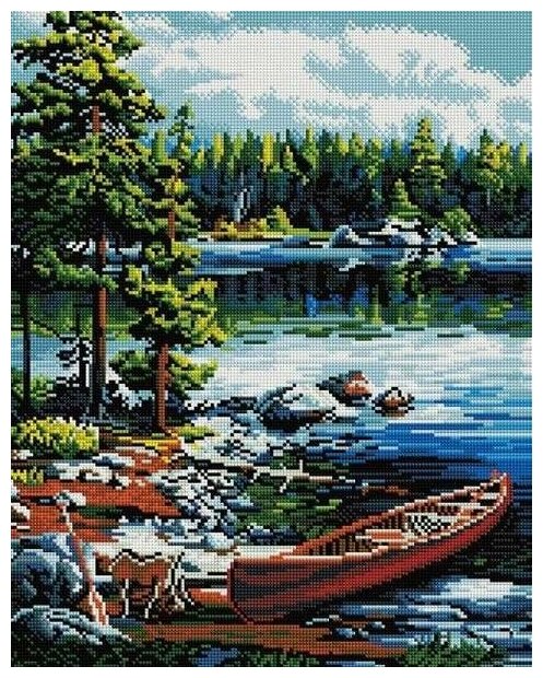 Алмазная мозаика Лодка на берегу PaintBoy 40x50 см.