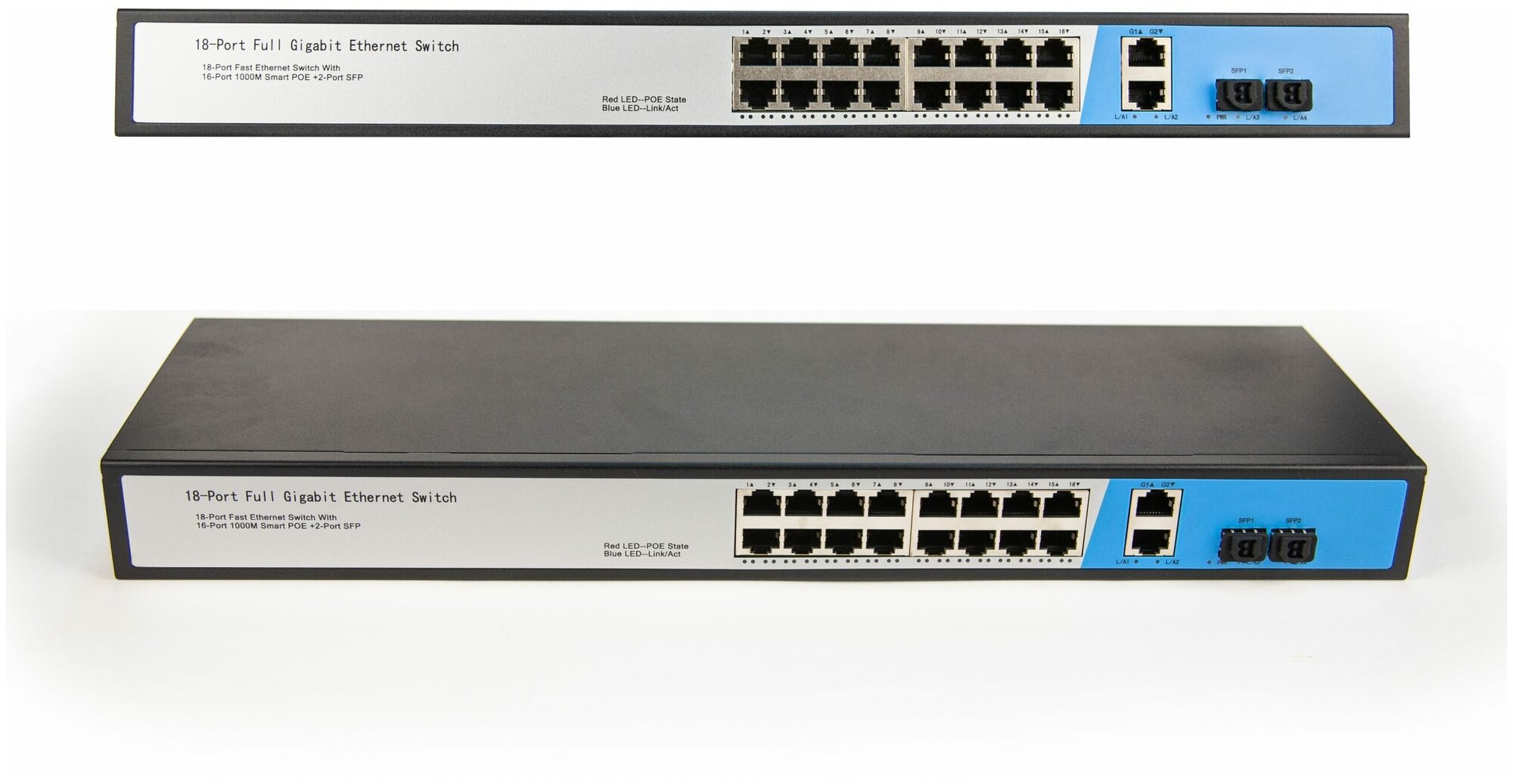 POE коммутатор HTV-POE2218-2SFP 16 портов PoE 2 Uplink SFP