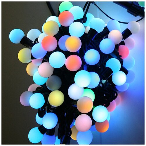 фото Новогодняя гирлянда светодиодная цветная 8 метров 60 ламп / гирлянда шарики разноцветные 8 метров / интерьерная гирлянда разноцветная / гирлянда на ёлку rgb / электрогирлянда-led 8 метров no name