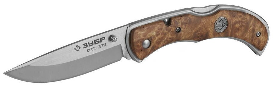 Складной нож ЗУБР Норманн 220 мм лезвие 95 мм рукоятка с деревянными накладками (47714)