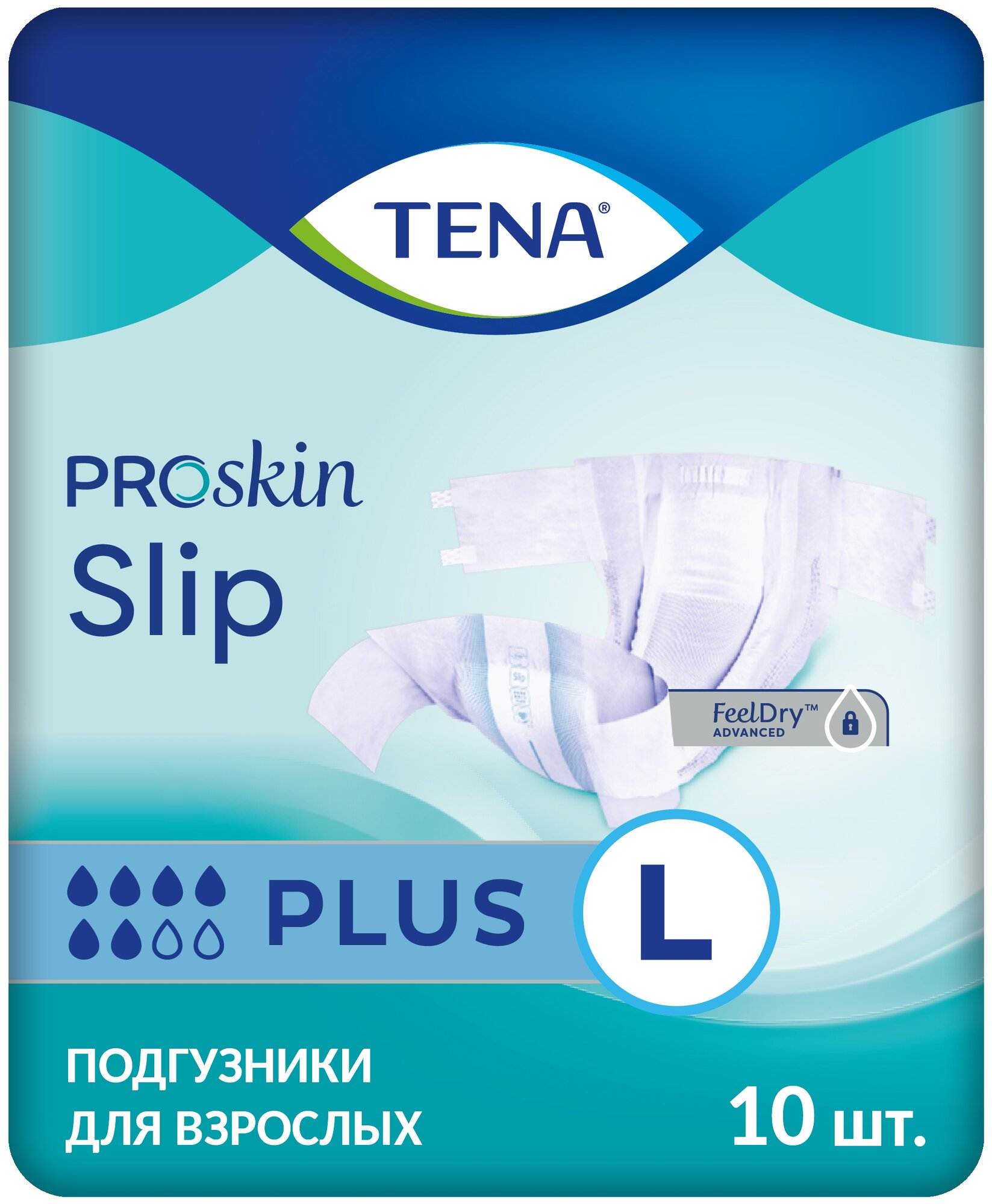 Подгузники дышащие TENA Slip Plus L (талия/бедра 96-144 см), 10 шт.