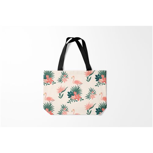 фото Сумка-шоппер / 46х35 см / птицы / фламинго розовый и цветы burnettie