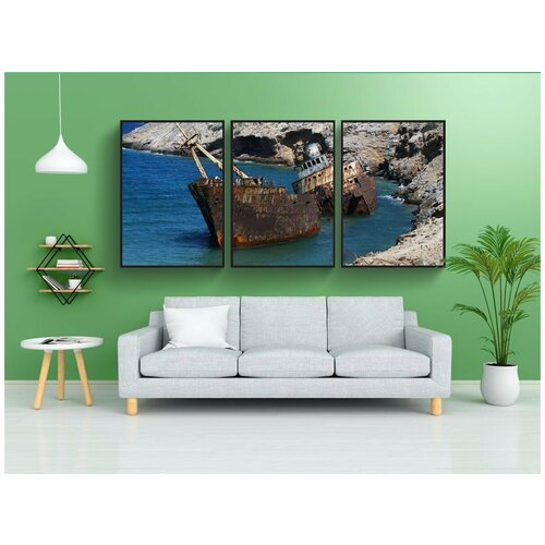 фото Набор модулных постеров для интерьера "кораблекрушение, аморгос, греческий остров" 60x90 см. в тубусе, без рамки lotsprints