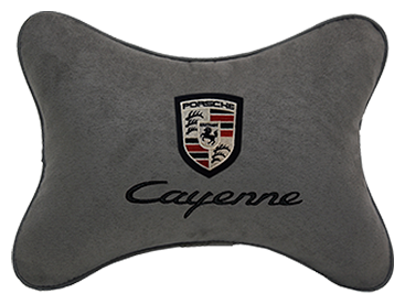 Автомобильная подушка на подголовник алькантара D.Grey c логотипом автомобиля PORSCHE Cayenne