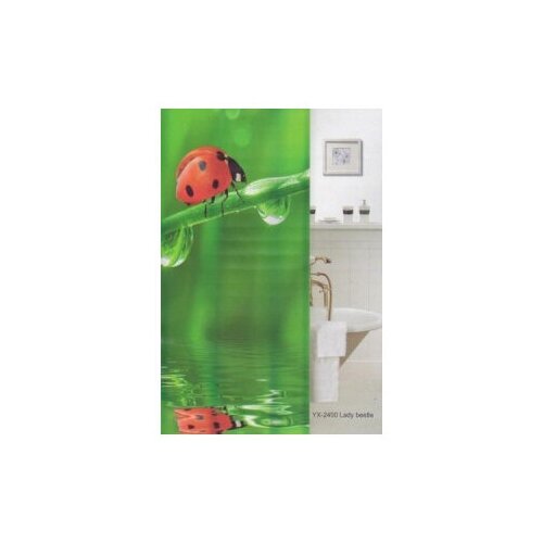 Штора для ванной Фотопринт 180*180 Lady beetle зеленая YX-2400 без колец