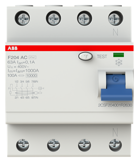 ABB F204 AC-63/0,1 УЗО 4-x полюсное 63А 100мА тип АС 10кА 2CSF204001R2630