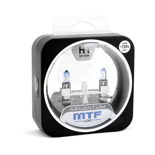 Галогенные автолампы MTF Light серия ARGENTUM +130% H1, 12V, 55W, комплект 2 лампы