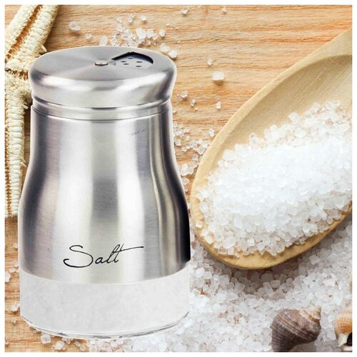 Солонка для соли и специй стеклянная с металлическим ободком 140 мл 279₽