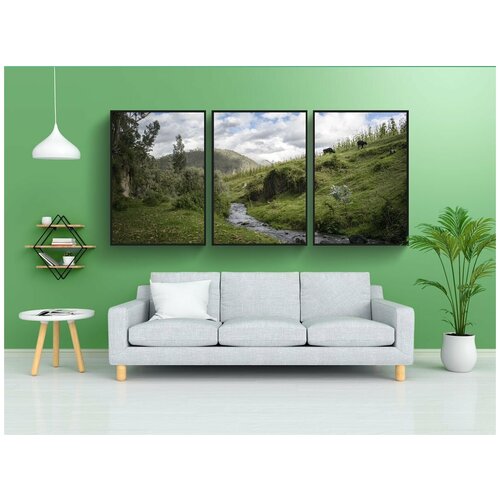 фото Набор модулных постеров для интерьера "ручей, пастбище, домашний скот" 60x90 см. в тубусе, без рамки lotsprints