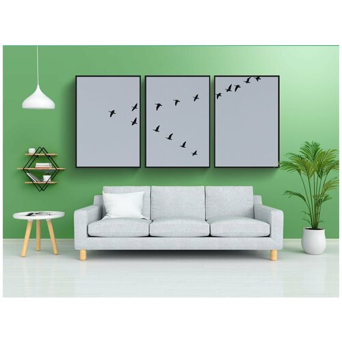 фото Набор модулных постеров для интерьера "гуси, перелетные птицы, роиться" 60x90 см. в тубусе, без рамки lotsprints