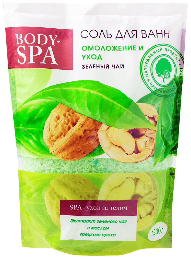 Соль морская для ванн "BODY-SPA" зеленый чай, омоложение и уход 1.2 кг