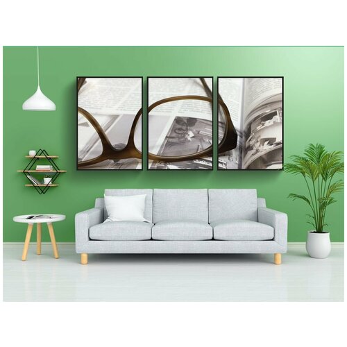 фото Модульный постер "очки, журнал, книга" 180x90 см. из 3х частей в тубусе, без рамки lotsprints