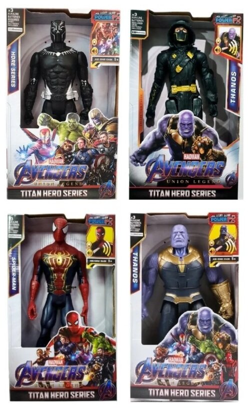 Набор фигурок Мстители Человек Паук, Танос, Ронин, Черная Пантера 4 штуки по 30 СМ