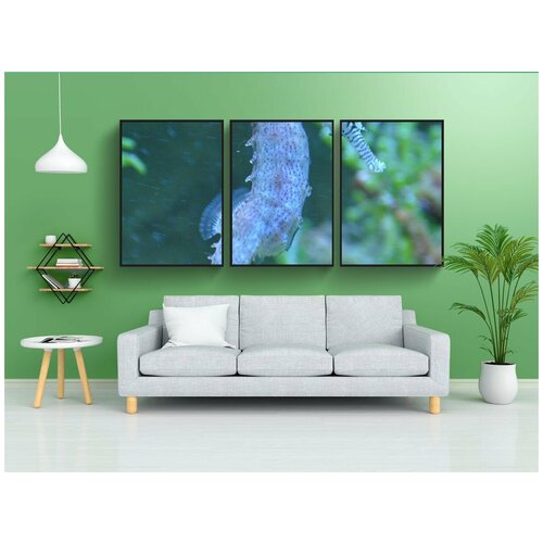 фото Набор модулных постеров для интерьера "морской конек, рыбы, вода" 60x90 см. в тубусе, без рамки lotsprints