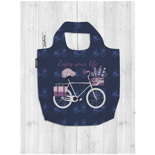 фото Сумка авоська joyarty "сиреневый кот" 46x65x7 см