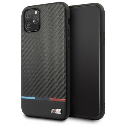 фото Чехол bmw m-collection carbon inspiration tricolor для iphone 11 pro чёрный