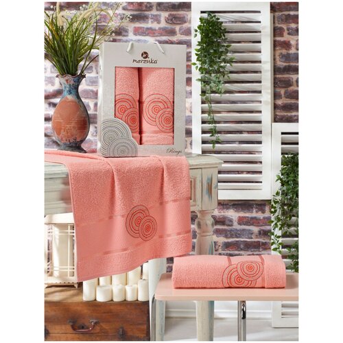 фото Oran merzuka полотенце rings цвет: персиковый (50х90 см,70х140 см) br41088