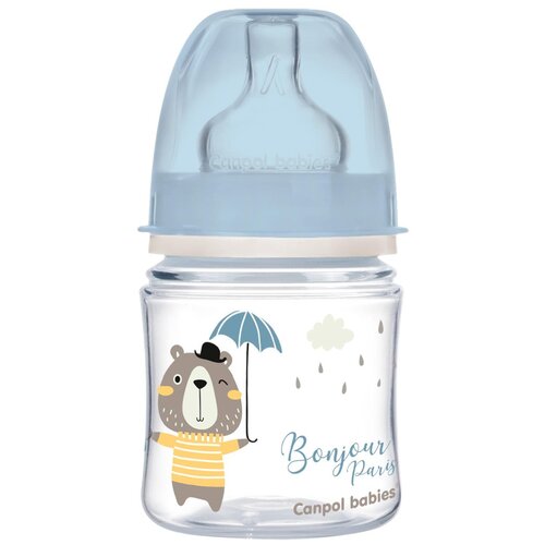 Canpol Babies Бутылочка антиколиковая с широким горлом PP EasyStart Bonjour Paris, 120 мл, с рождения, голубой canpol babies бутылочка антиколиковая с широким горлом pp easystart royal baby 120 мл с рождения розовый