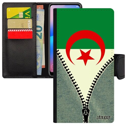 фото Противоударный чехол книжка на мобильный // samsung galaxy s7 edge // "флаг алжира на молнии" государственный дизайн, utaupia, серый