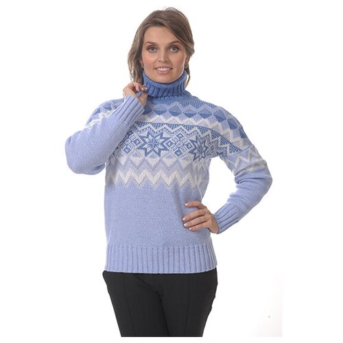 Джемпер женский с высоким воротом (50 % шерсть, 50 % акрил), цвет голубой, размер 50 (RU) ,XL